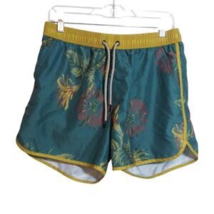 Maamgic ChinoWave Floral Print Swim Trunks Dark Green Beach Vacation Size M
